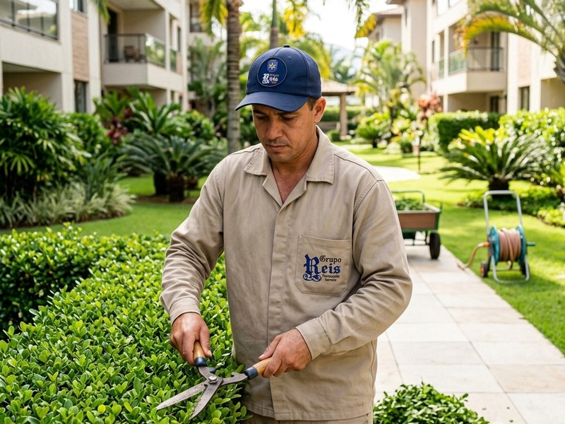 Jardineiro da Reis Personalité cuidando de área verde